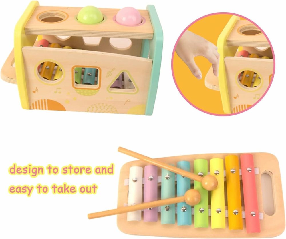 Hammering Pounding Toys Wooden Educational Toy Xylophone Shape Sorter  Birthday Gift For 1 2 3 Years Boys Girls Baby Toddler Kids Developmental Montessori Learning Toy (Yellow)  |  Hammering & Pounding Toys All Toys Hammering & Pounding Toys