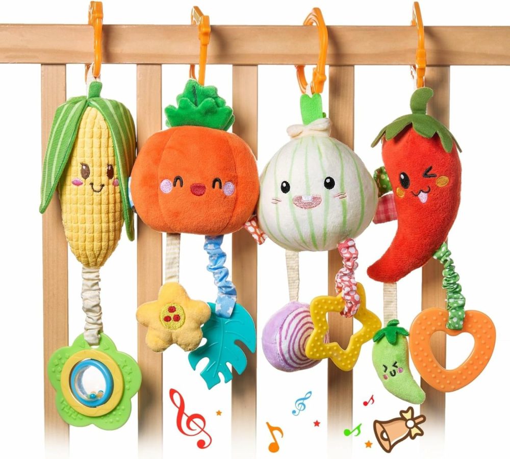 Hanging Baby Toys  4 Pack Vegetable Crib Stroller Baby Gym Mobile Plush Toys  Early Baby Cognitive Sensory Hanging Rattle Toys With Teether. Suitable For Babies 0  3  6  9  12 Months  |  Car Seat & Stroller Toys All Toys Car Seat & Stroller Toys