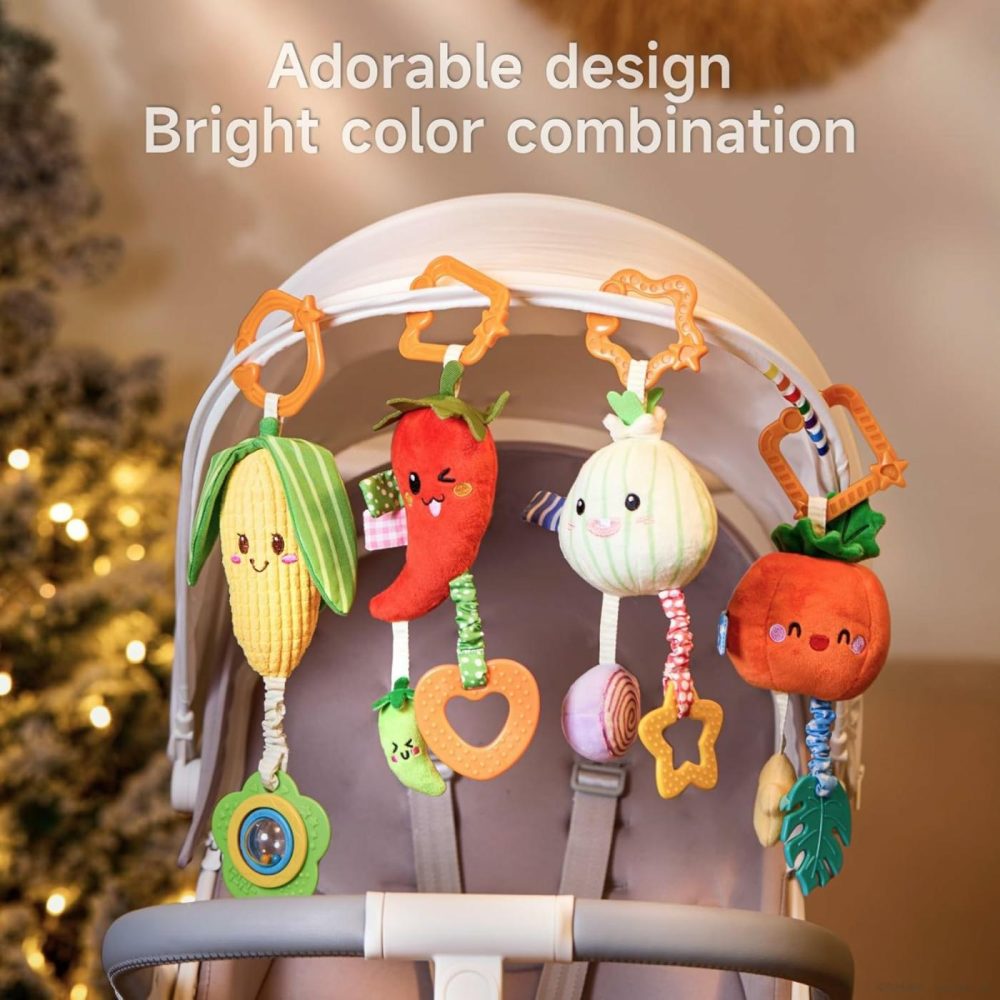 Hanging Baby Toys  4 Pack Vegetable Crib Stroller Baby Gym Mobile Plush Toys  Early Baby Cognitive Sensory Hanging Rattle Toys With Teether. Suitable For Babies 0  3  6  9  12 Months  |  Car Seat & Stroller Toys All Toys Car Seat & Stroller Toys