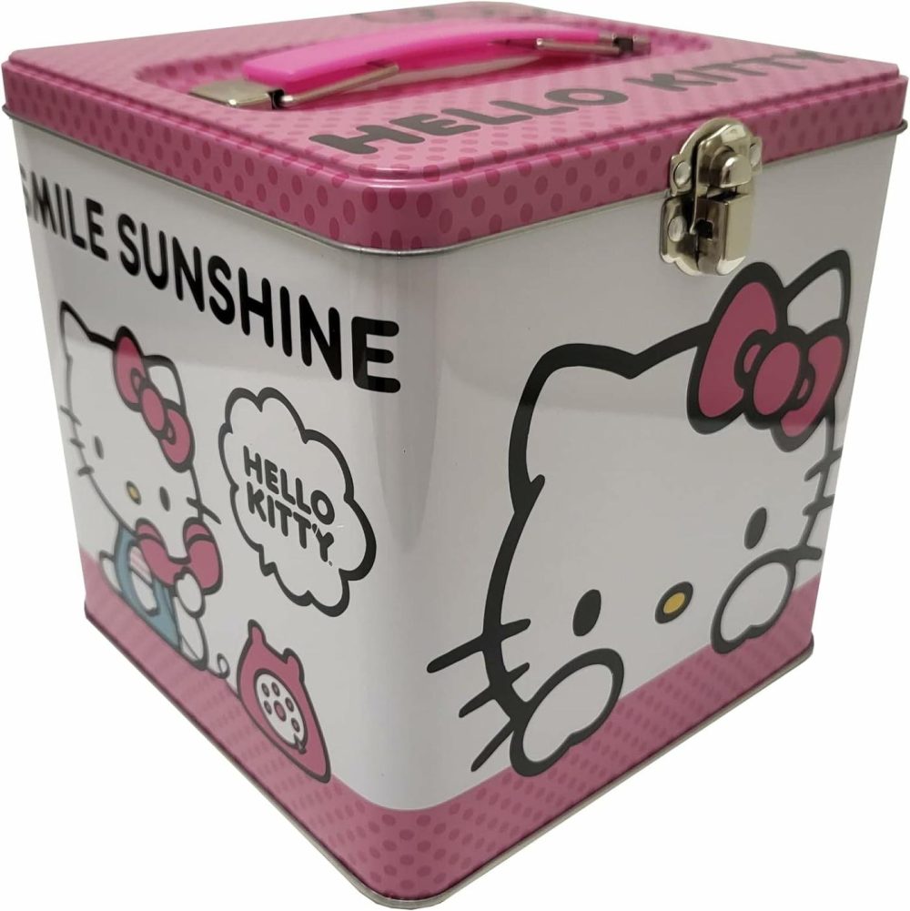 Hello Kitty Stack Store And Carry Tin. Stackable Tin Box With Handle,Pink And White  Storage Box  5.75″ Height  Clasp And Hinge On Lid  |  Sorting & Stacking Toys All Toys Pink & White