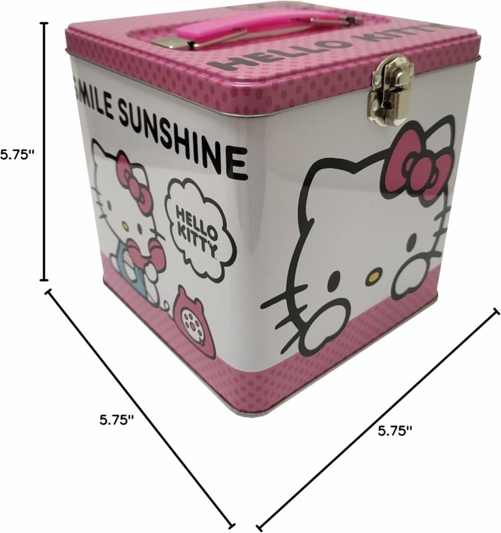 Hello Kitty Stack Store And Carry Tin. Stackable Tin Box With Handle,Pink And White  Storage Box  5.75″ Height  Clasp And Hinge On Lid  |  Sorting & Stacking Toys All Toys Pink & White