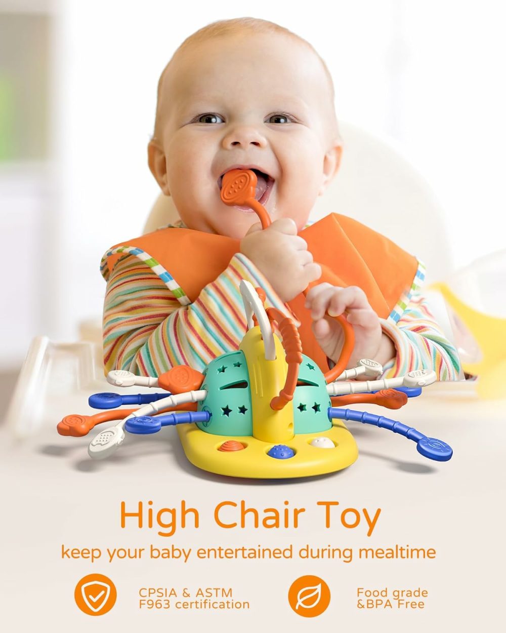 High Chair Toys With Suction Cup  Montessori Toys For 1 Year Old,Sensory Toys For Fine Motor Skills,Food Grade Silicone Pull String Activity Toy Gift For Baby Infant Toddlers  |  Push & Pull Toys All Toys Push & Pull Toys