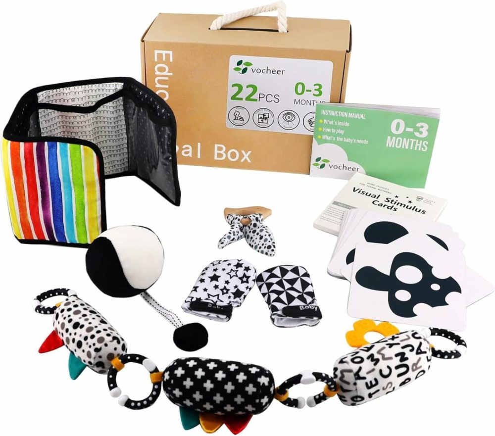 High Contrast Baby Toys For Newborn  6 In 1 Black And White Sensory Baby Gift Set For 0-3 Months  21Pcs Montessori Early Educational Learning Kit  |  Push & Pull Toys All Toys Push & Pull Toys