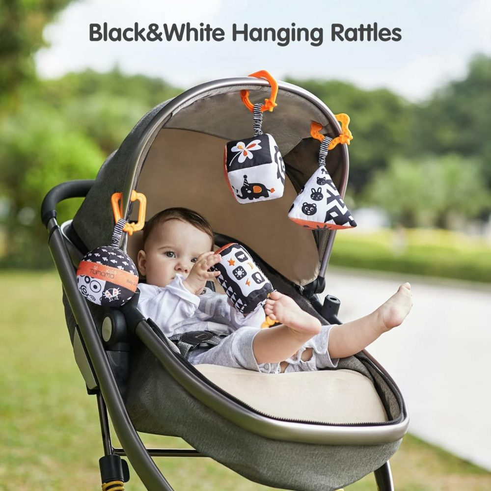 High Contrast Shapes Sets Baby Toys  Black And White Stroller Toy For Car Seat Baby Plush Rattles Rings Hanging Toy For 0 3 6 9 To 12 Months  Newborn,Toddlers,Infants (4 Packs)  |  Car Seat & Stroller Toys All Toys Car Seat & Stroller Toys