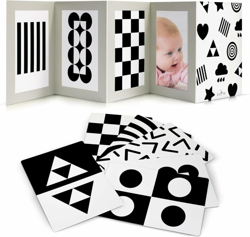 High Contrast Tummy Time Toy For Baby With Large Black And White Cards – Stimulating Sensory Development Boards & Mirror For Babies & Infants 0-3 Months – Twelve Montessori Patterns That Newborns Love  |  Mirrors All Toys Mirrors