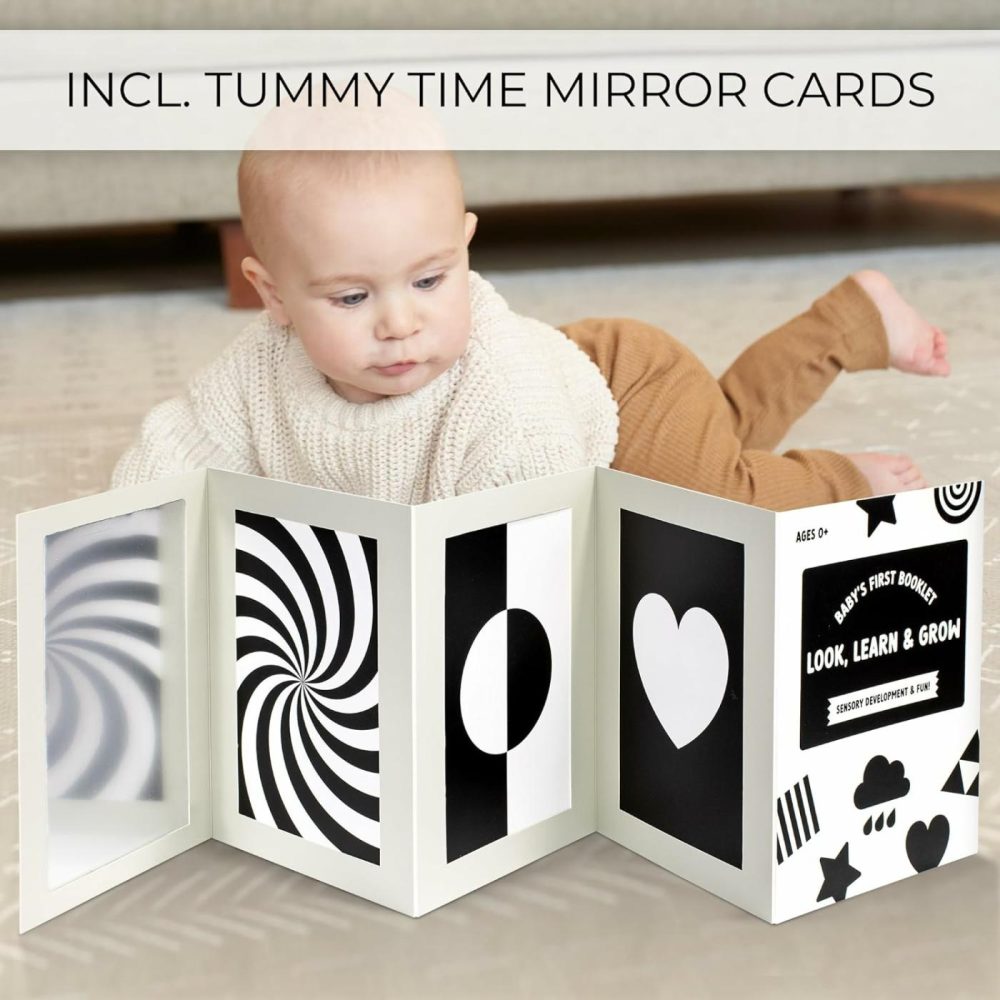 High Contrast Tummy Time Toy For Baby With Large Black And White Cards – Stimulating Sensory Development Boards & Mirror For Babies & Infants 0-3 Months – Twelve Montessori Patterns That Newborns Love  |  Mirrors All Toys Mirrors