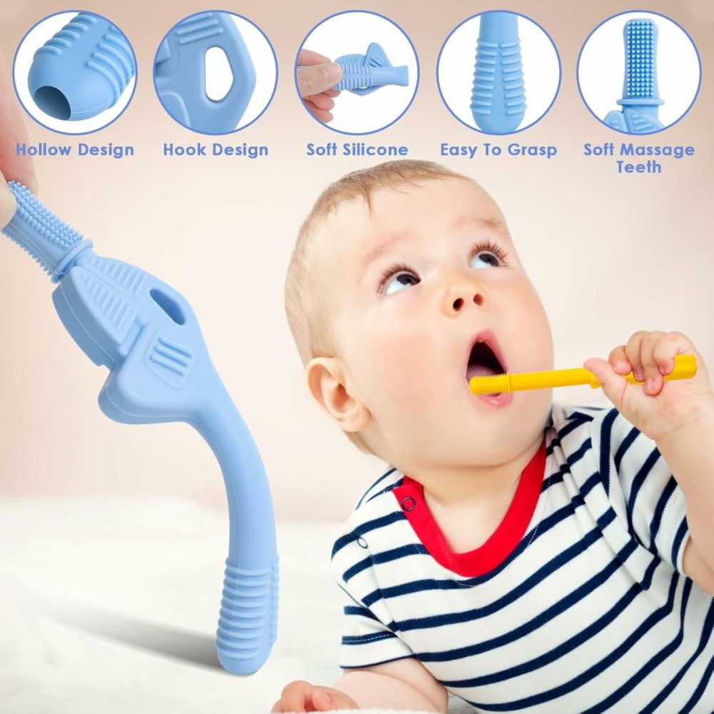 Hollow Teether Tube  Chew Straws For Toddlers 6-12 Months  Bpa Free Silicone Baby Molar Teether Chew Toys  5 Pack Teething Toys Hammer Wrench Shape Gift For Boys Girls  |  Teethers All Toys Teethers