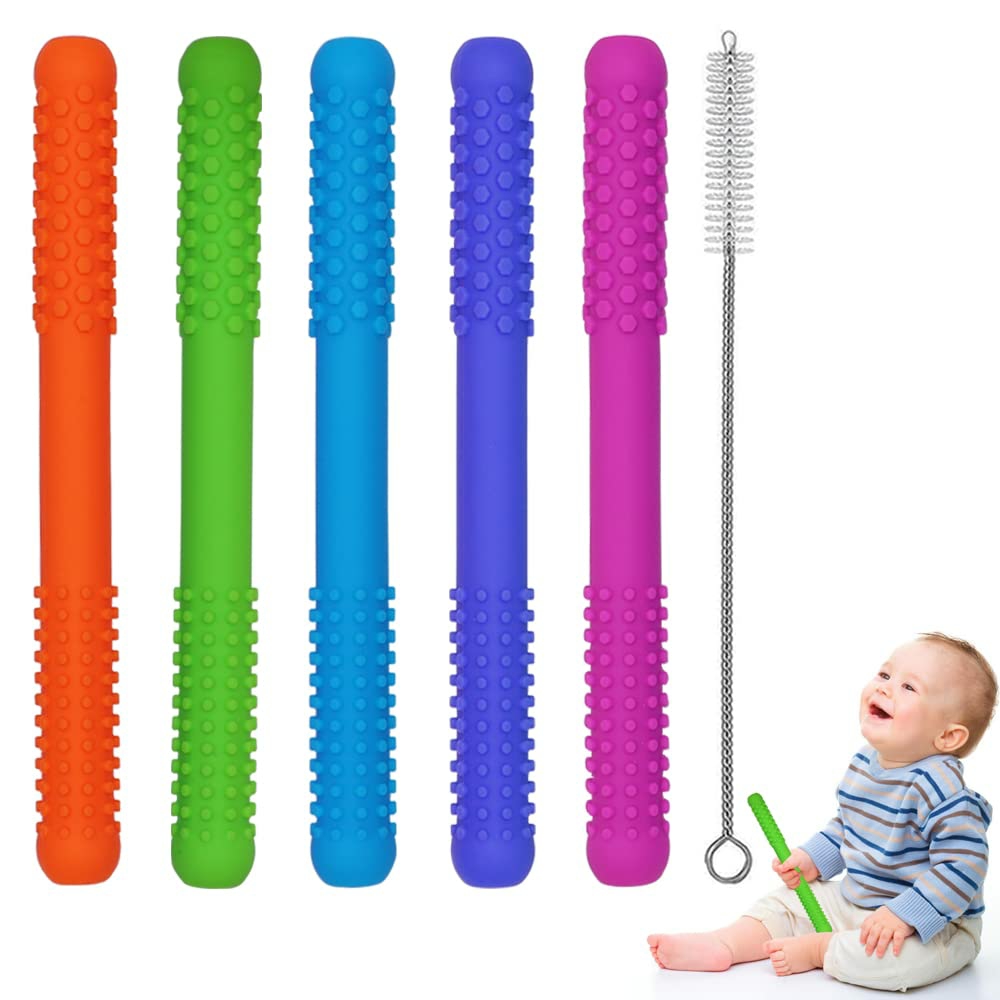 Hollow Teething Tubes Toys For Babies Girls Boys  5 Pack Silicone Baby Teether Toy Tube For Infants With Nursing Biting Chewing  Chew Straws For Toddlers 6-12 Months (Style A)  |  Teethers All Toys multicolored