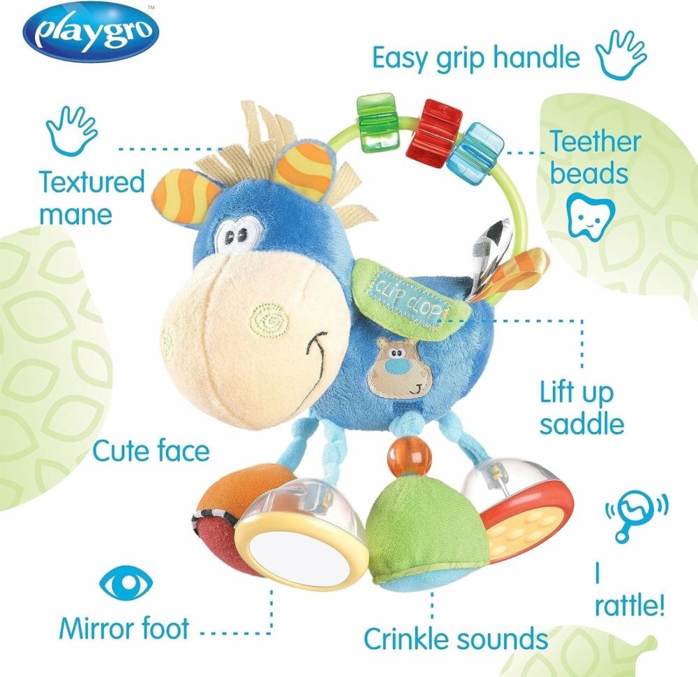 Horse Soft Baby Toys 3-6-12 Months Developmental  3+ Months Rattles Teething Toys For Babies  Newborn & Infant Sensory Non-Toxic Plush Baby Rattle For Boy Girl With Clip Clop Activity Gift  |  Rattles & Plush Rings All Toys Blue