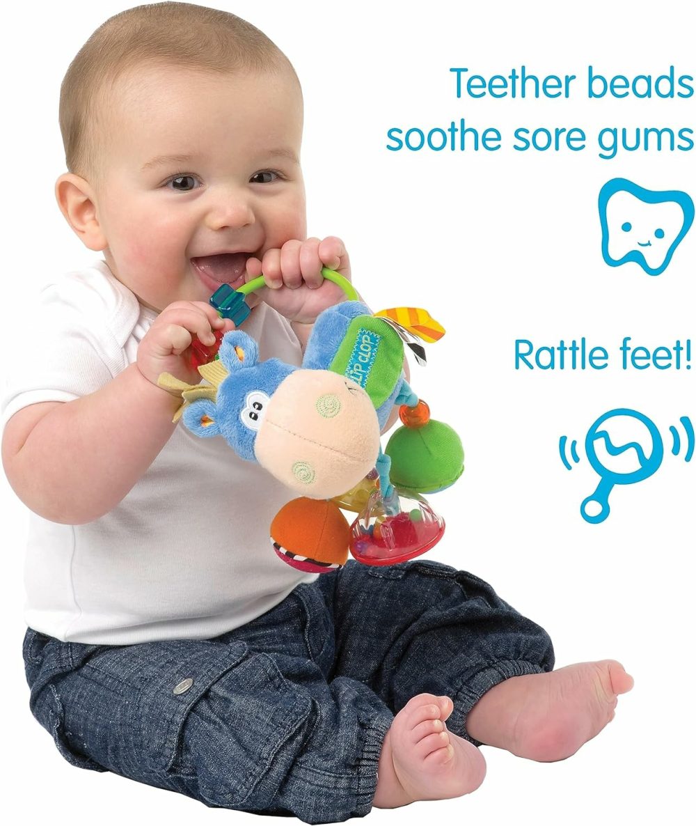 Horse Soft Baby Toys 3-6-12 Months Developmental  3+ Months Rattles Teething Toys For Babies  Newborn & Infant Sensory Non-Toxic Plush Baby Rattle For Boy Girl With Clip Clop Activity Gift  |  Rattles & Plush Rings All Toys Blue