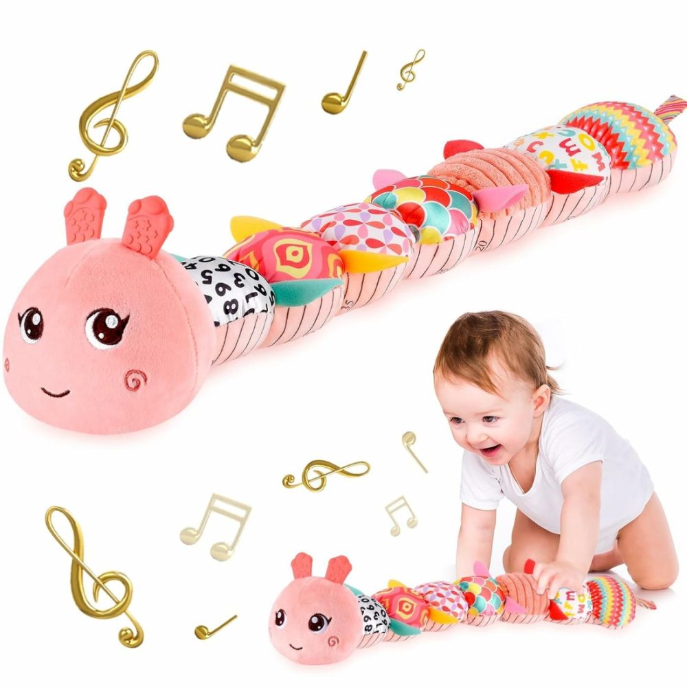 Infant Baby Musical Stuffed Animal Activity Soft Toys With Multi-Sensory Crinkle  Rattle And Textures For 0-3-6-12 Months Developmental Toys  Caterpillar  Pink  |  Rattles & Plush Rings All Toys Pink - Caterpillar