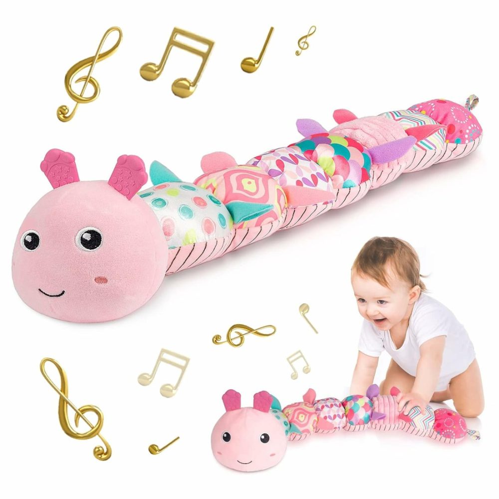 Infant Baby Musical Stuffed Animal Activity Soft Toys With Multi-Sensory Crinkle  Rattle And Textures  For Tummy Time Newborn 0-3-6-12 Months Girls  Caterpillar  Pink  |  Rattles & Plush Rings All Toys Pink - Caterpillar