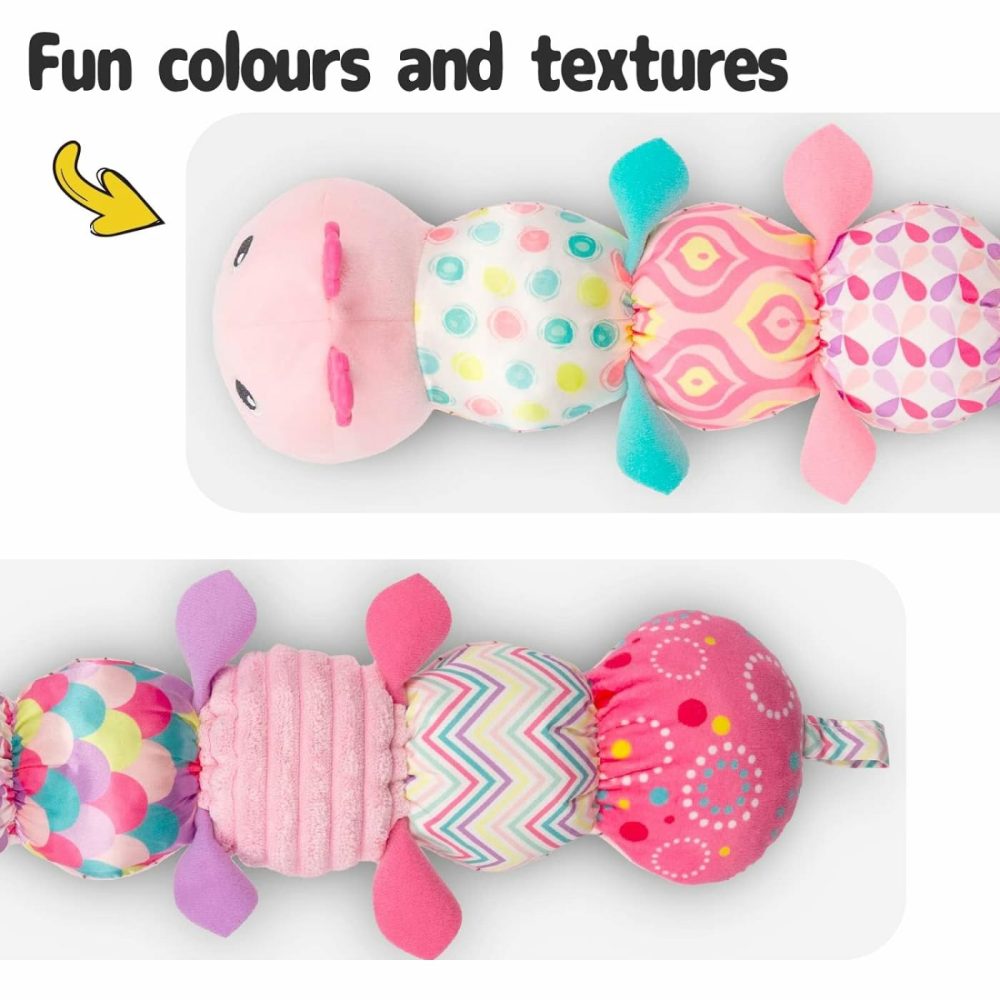 Infant Baby Musical Stuffed Animal Activity Soft Toys With Multi-Sensory Crinkle  Rattle And Textures  For Tummy Time Newborn 0-3-6-12 Months Girls  Caterpillar  Pink  |  Rattles & Plush Rings All Toys Pink - Caterpillar