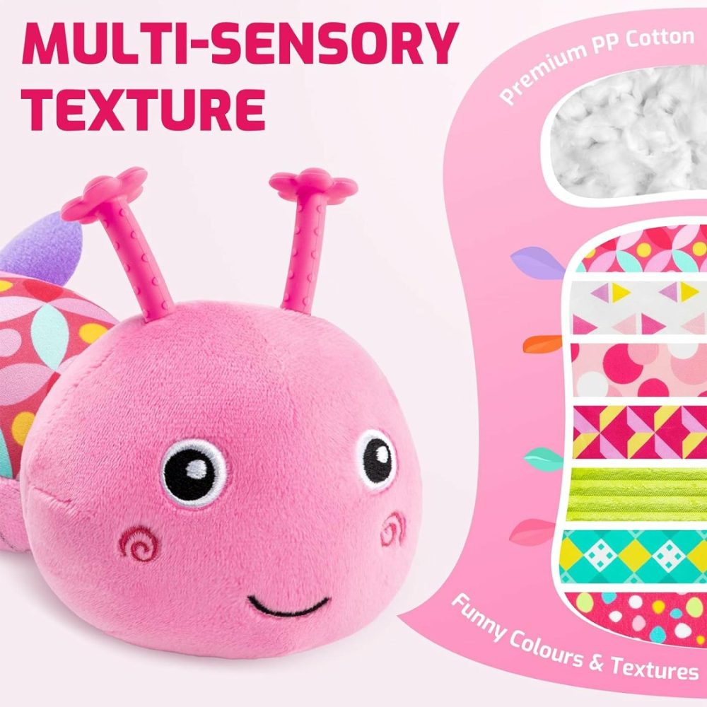 Infant Baby Musical Stuffed Animal Toys For 0-3-6-12 Months,Multi Sensory Toys With Crinkle And Rattles  Tummy Time Toys For Newborn Boys Girls  Caterpillar  Pink  |  Rattles & Plush Rings All Toys Pink - Caterpillar