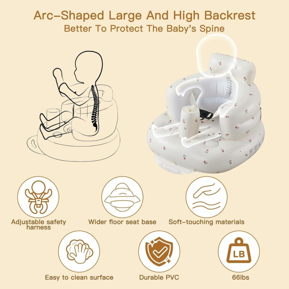 Inflatable Infant Seat  Sit-Stand Infant Floor Seat – Built-In Air Pump – 3-Point Adjustable Harness Harness Infant Seat  Portable Infant Seat，Baby Bath Seat，Suitable For 3-36 Months  |  Baby & Toddler Toys All Toys Baby & Toddler Toys