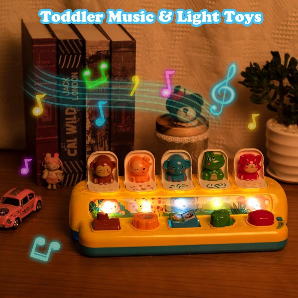 Interactive Pop Up Animal Toys With Music  Animal Sound & Light  Early Developmental Cause And Effect Pop Up Animals Toy For Infants & Toddlers  1+ Year Old Boys Girls Gifts  |  Musical Toys All Toys Yellow