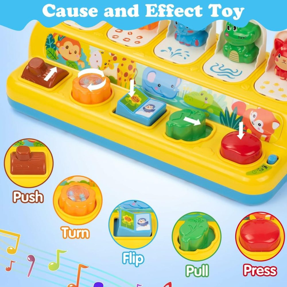 Interactive Pop Up Animal Toys With Music  Animal Sound & Light  Early Developmental Cause And Effect Pop Up Animals Toy For Infants & Toddlers  1+ Year Old Boys Girls Gifts  |  Musical Toys All Toys Yellow