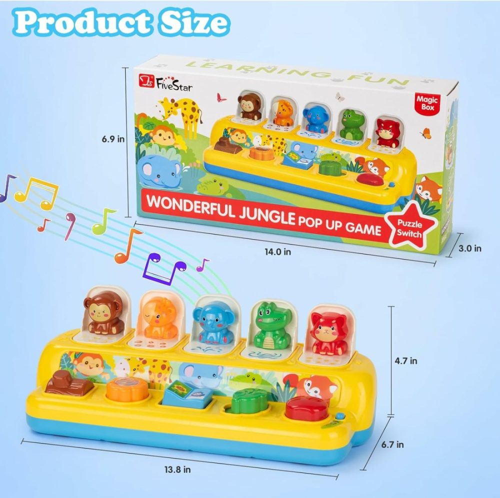 Interactive Pop Up Animal Toys With Music  Animal Sound & Light  Early Developmental Cause And Effect Pop Up Animals Toy For Infants & Toddlers  1+ Year Old Boys Girls Gifts  |  Musical Toys All Toys Yellow