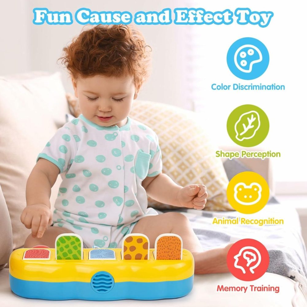 Interactive Pop Up Animal Toys With Music  Animal Sound & Light  Early Developmental Cause And Effect Pop Up Animals Toy For Infants & Toddlers  1+ Year Old Boys Girls Gifts  |  Musical Toys All Toys Yellow