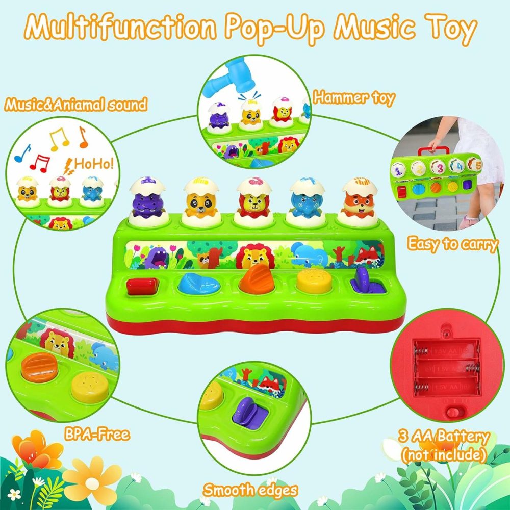 Interactive Pop Up Animals Toy With Music & Light  Animal Sound  Hammer  Baby Toys 12-18 Months 9+ Months  Cause And Effect Toys For 1 Year Old Boy Girl Toddler Toys Age 1-2 Baby Musical Toys  |  Musical Toys All Toys