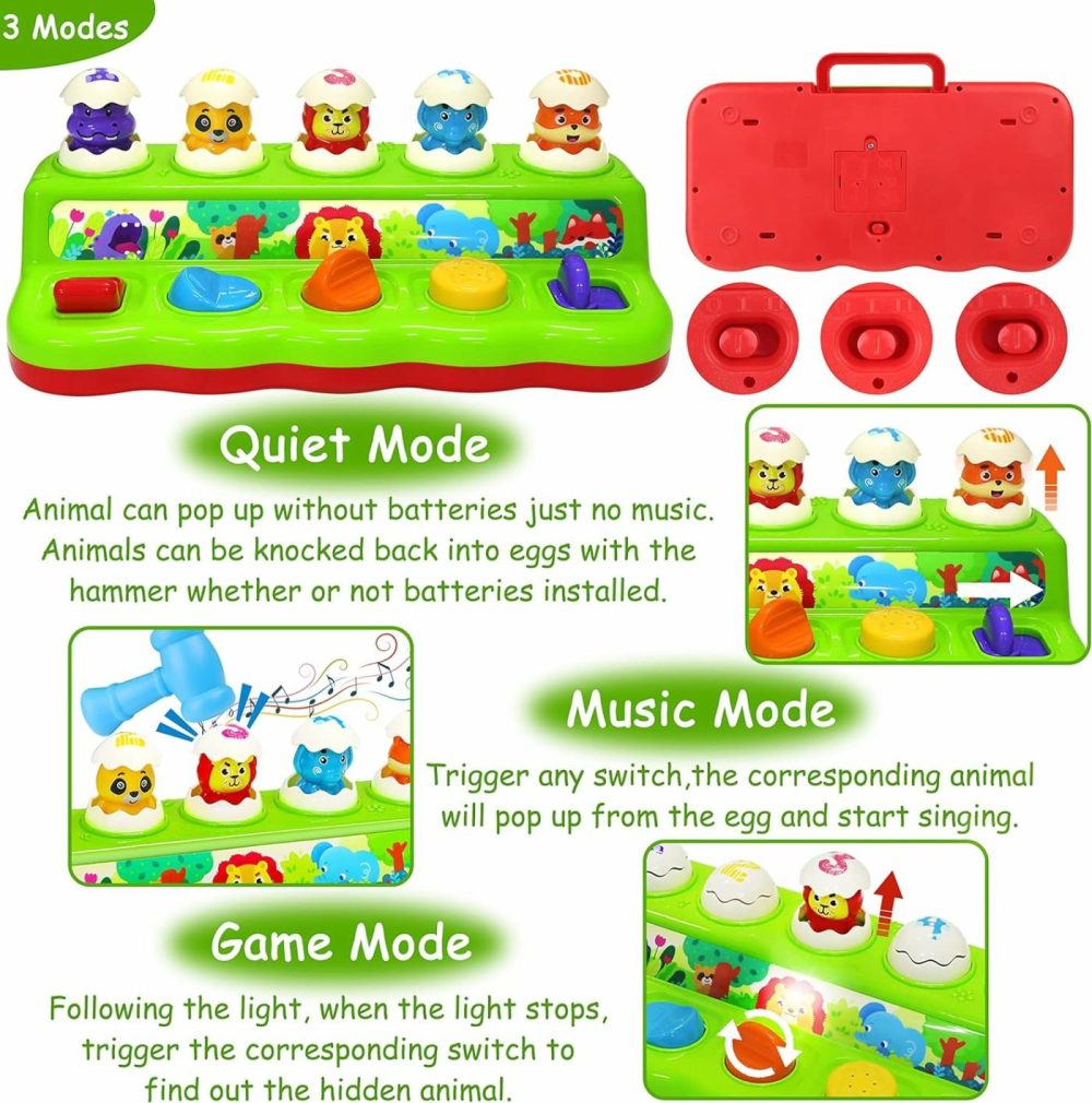 Interactive Pop Up Animals Toy With Music & Light  Animal Sound  Hammer  Baby Toys 12-18 Months 9+ Months  Cause And Effect Toys For 1 Year Old Boy Girl Toddler Toys Age 1-2 Baby Musical Toys  |  Musical Toys All Toys