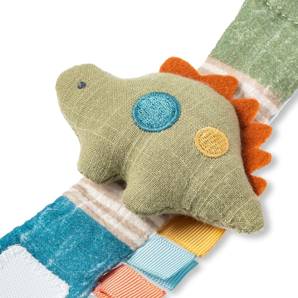 Itzy Bitzy Rattle  Wearable Wrist Rattle For Babies 0 Months And Up – Baby Rattle Toy With Textured Ribbon  Made With Natural Cotton (Dinosaur)  |  Rattles & Plush Rings All Toys Dinosaur