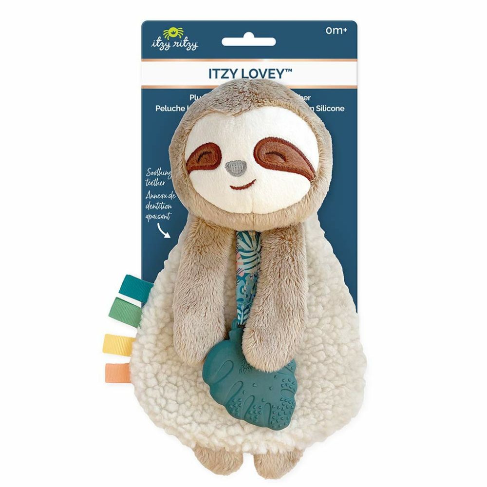 Itzy Lovey Including Teether – Baby Lovey With Teether  Textured Ribbons & Dangle Arms – Features Crinkle Sound  Sherpa Fabric And Minky Plush (Sloth)  |  Teethers All Toys Sloth