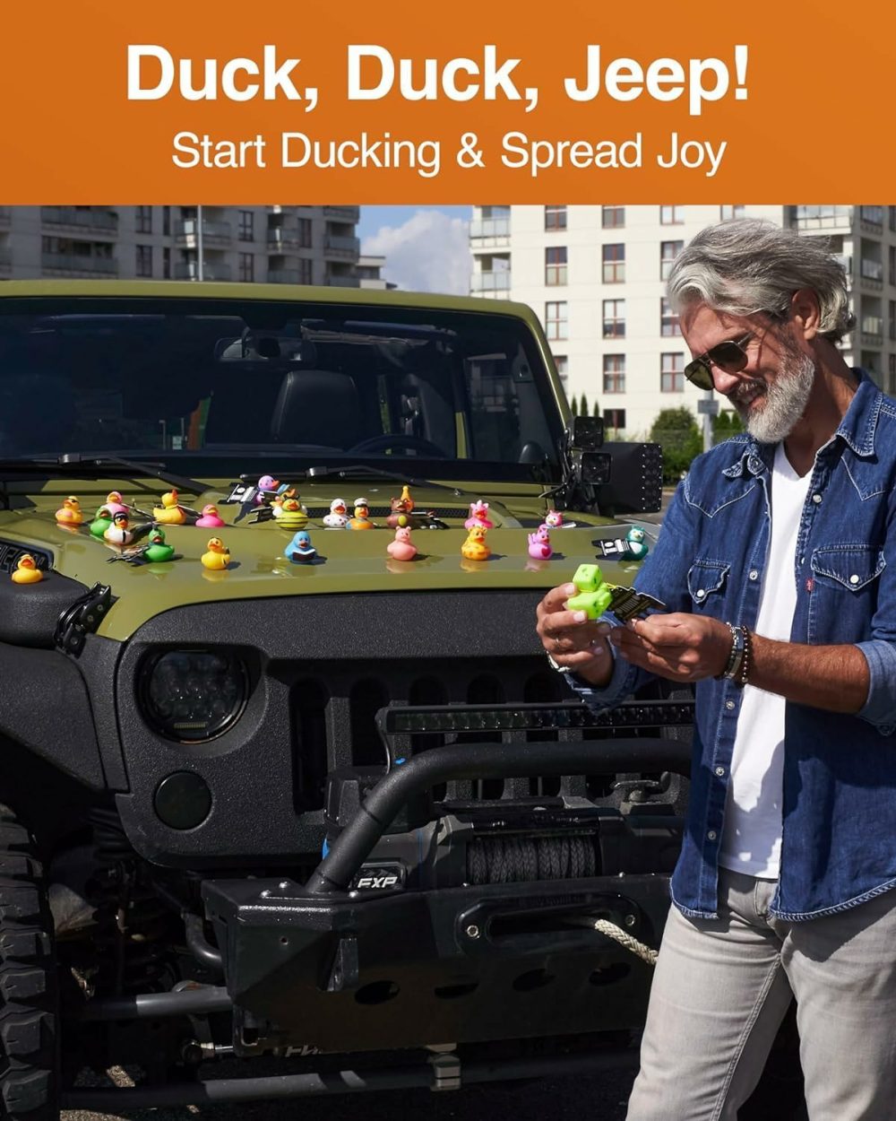 Jeep Ducks For Ducking Refill Kit- 75 Piece Kit Including 25 Rubber Ducks  25 Jeep Ducking Cards & 25 Rubber Bands Plus Official Duck Duck Jeep Mobile App –  |  Bath Toys All Toys Bath Toys