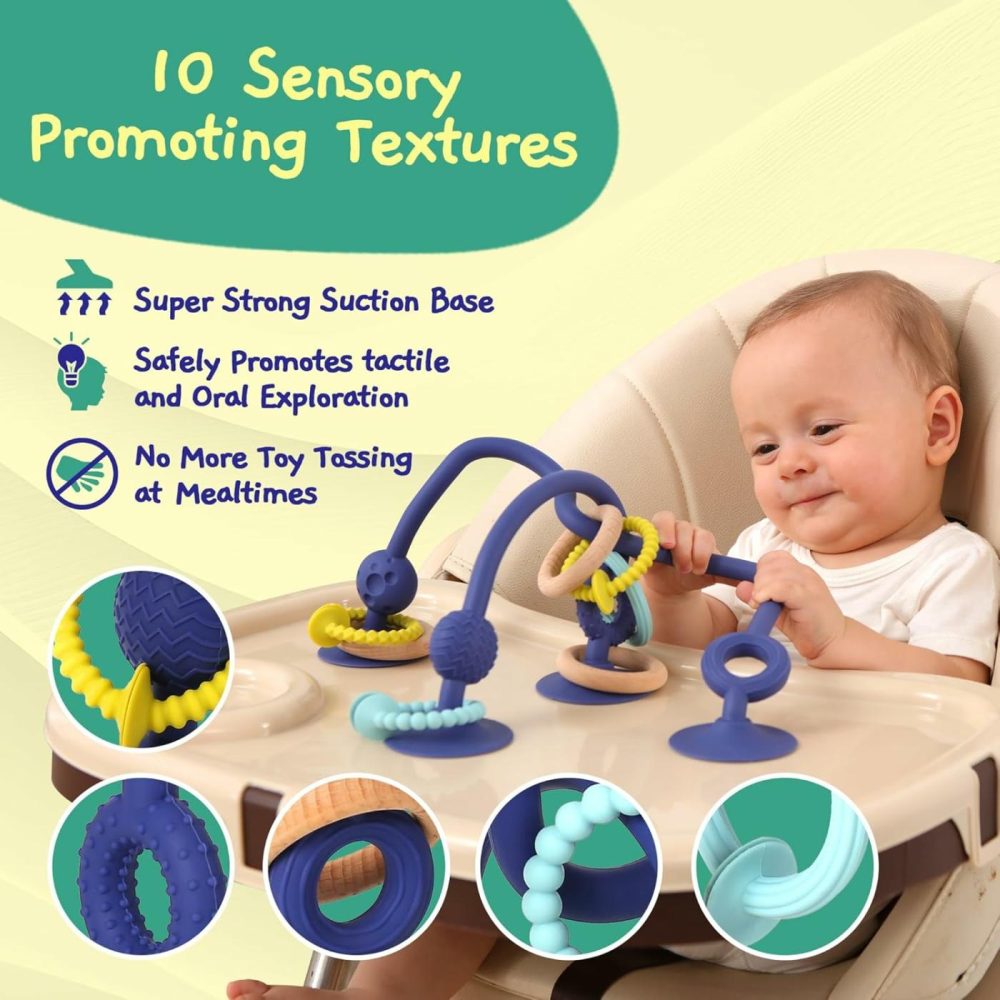 Jumble Jangle Baby Teething Toys – Multi Purpose High Chair Suction Teether Toy: Baby Teether Toy Relief With Sensory Toy Textures For Babies And Infants 0–24+ Months (Dark)  |  Teethers All Toys Dark Blue