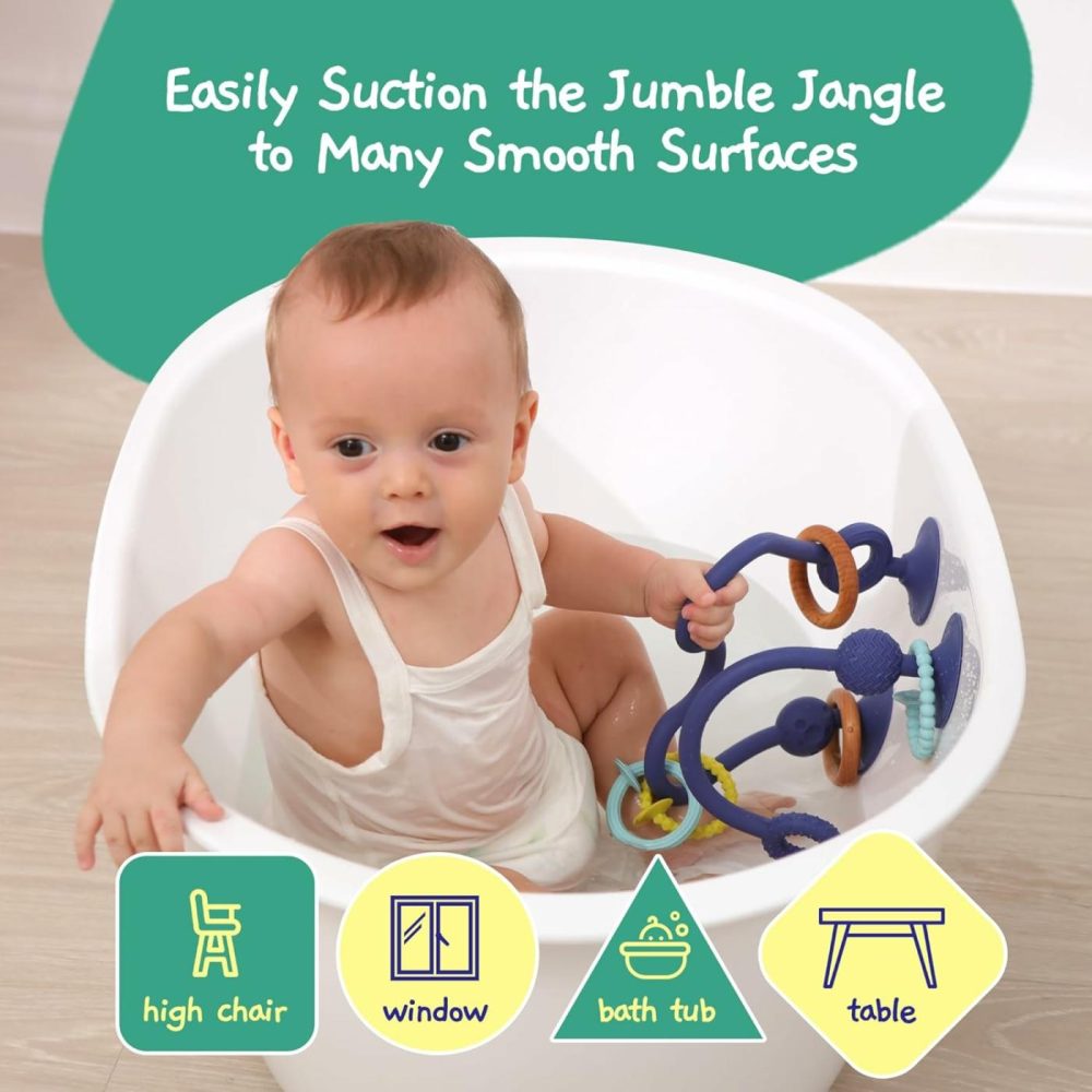 Jumble Jangle Baby Teething Toys – Multi Purpose High Chair Suction Teether Toy: Baby Teether Toy Relief With Sensory Toy Textures For Babies And Infants 0–24+ Months (Dark)  |  Teethers All Toys Dark Blue