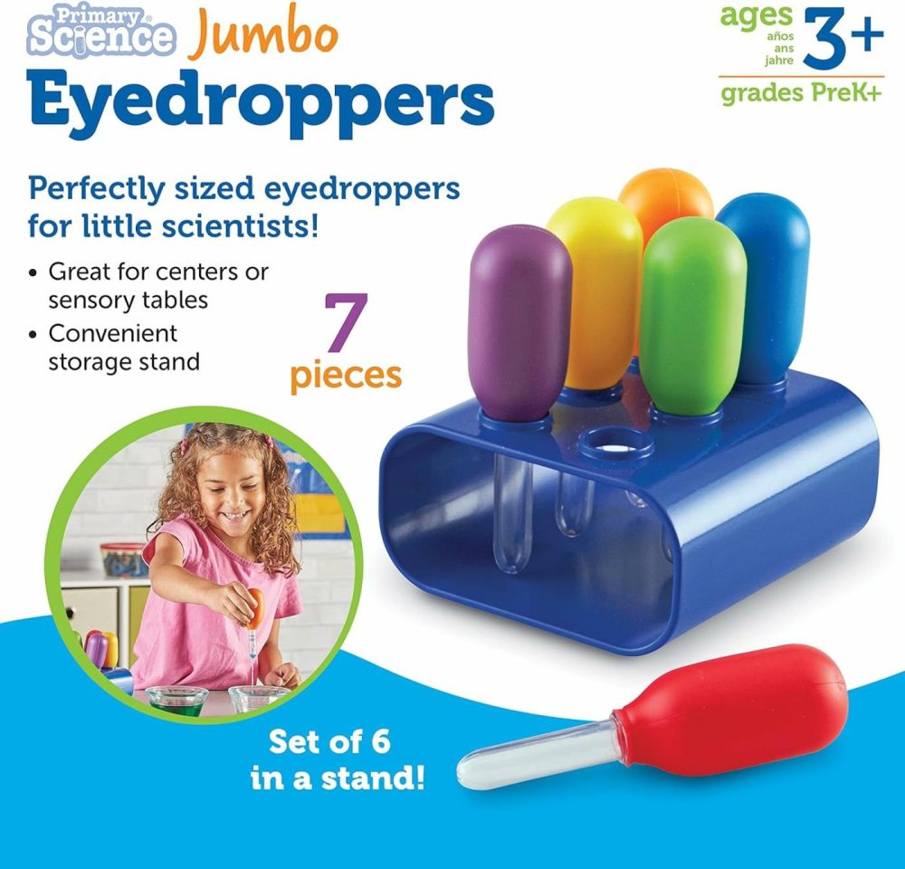 Jumbo Colorful Eyedroppers – Set Of 6 With Stand  Ages 3+  Science Class Tools  Preschool Science  Sensory Accessories,Droppers For Kids,Back To School Supplies  |  Science Kits & Toys All Toys Science Kits & Toys