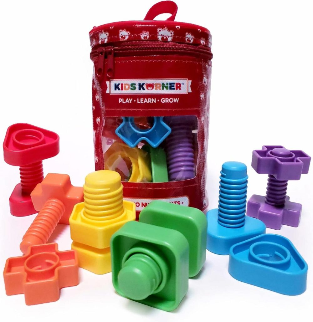 Jumbo Nuts And Bolts For Toddlers – Fine Motor Skills Rainbow Matching Game Montessori Toys For Toddlers & Toddler Games | 12 Pc Occupational Therapy Educational Toys With Toy Storage + Ebook  |  Sorting & Stacking Toys All Toys Sorting & Stacking Toys