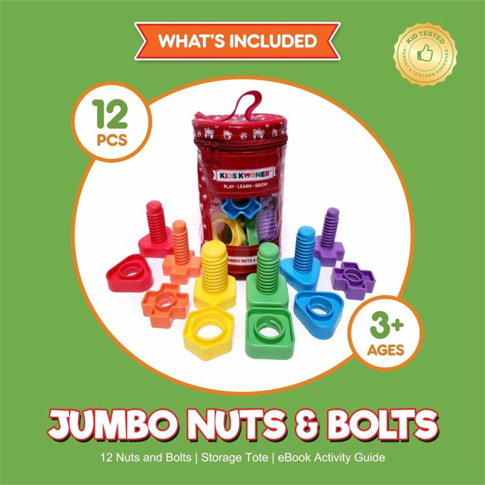 Jumbo Nuts And Bolts For Toddlers – Fine Motor Skills Rainbow Matching Game Montessori Toys For Toddlers & Toddler Games | 12 Pc Occupational Therapy Educational Toys With Toy Storage + Ebook  |  Sorting & Stacking Toys All Toys Sorting & Stacking Toys