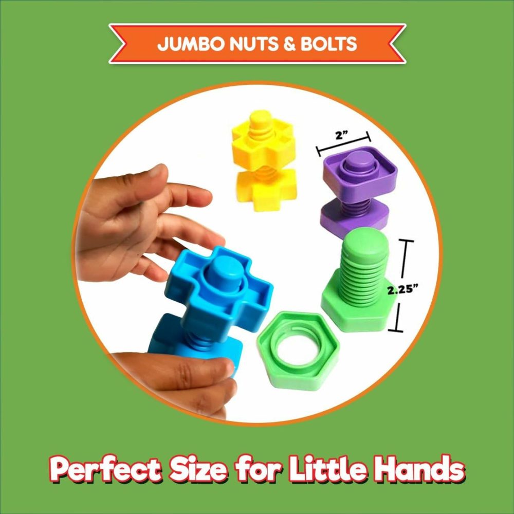 Jumbo Nuts And Bolts For Toddlers – Fine Motor Skills Rainbow Matching Game Montessori Toys For Toddlers & Toddler Games | 12 Pc Occupational Therapy Educational Toys With Toy Storage + Ebook  |  Sorting & Stacking Toys All Toys Sorting & Stacking Toys