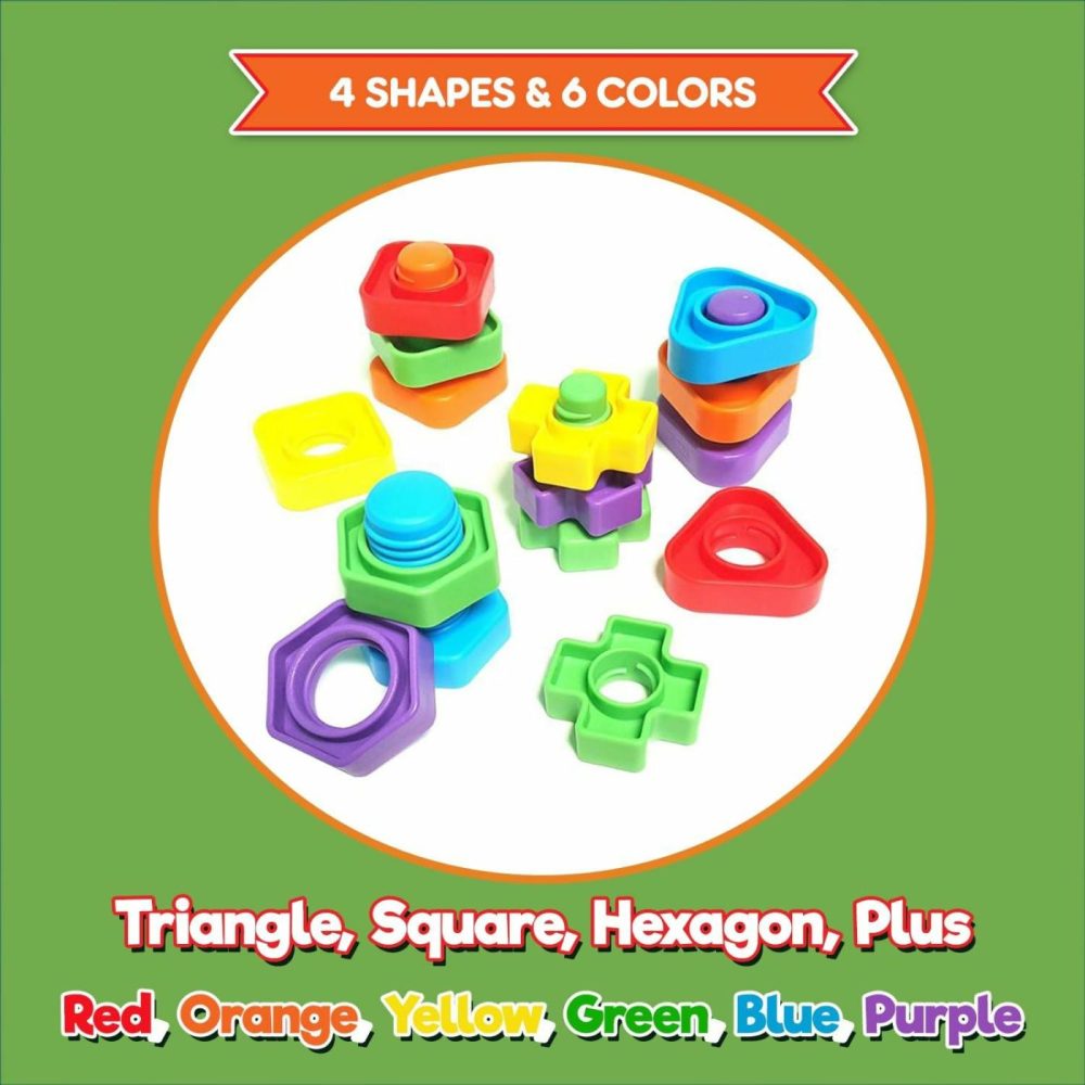 Jumbo Nuts And Bolts For Toddlers – Fine Motor Skills Rainbow Matching Game Montessori Toys For Toddlers & Toddler Games | 12 Pc Occupational Therapy Educational Toys With Toy Storage + Ebook  |  Sorting & Stacking Toys All Toys Sorting & Stacking Toys