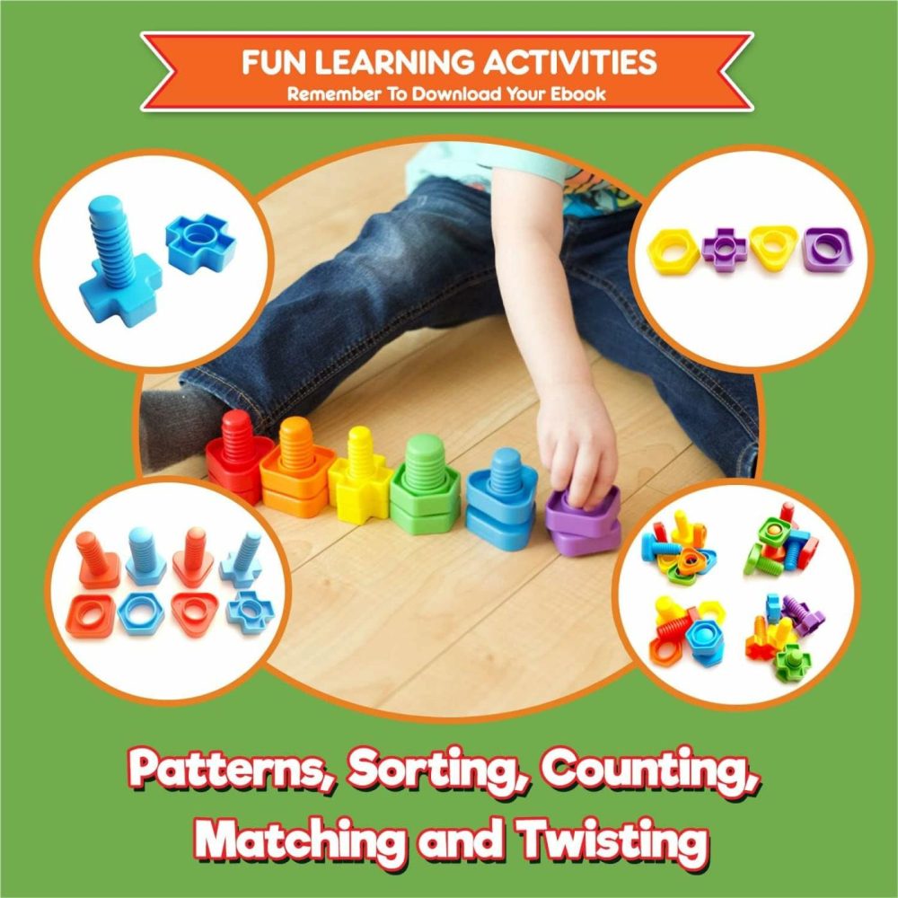 Jumbo Nuts And Bolts For Toddlers – Fine Motor Skills Rainbow Matching Game Montessori Toys For Toddlers & Toddler Games | 12 Pc Occupational Therapy Educational Toys With Toy Storage + Ebook  |  Sorting & Stacking Toys All Toys Sorting & Stacking Toys