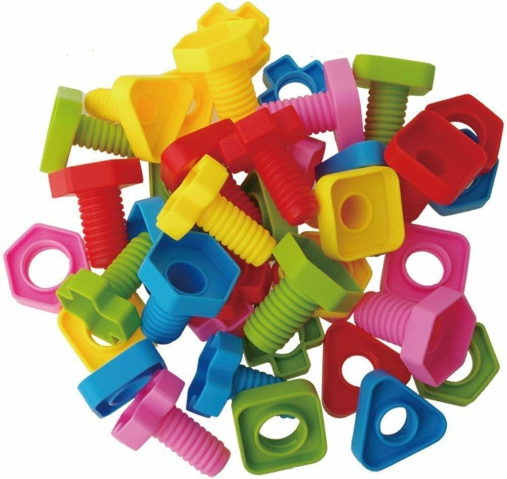 Jumbo Nuts And Bolts Toddler Toys – 40 Busy Bolts With Storage Tote & Book – Toddler & Baby Occupational Therapy Toys – Develop Fine Motor Skills Through Play  |  Sorting & Stacking Toys All Toys Sorting & Stacking Toys