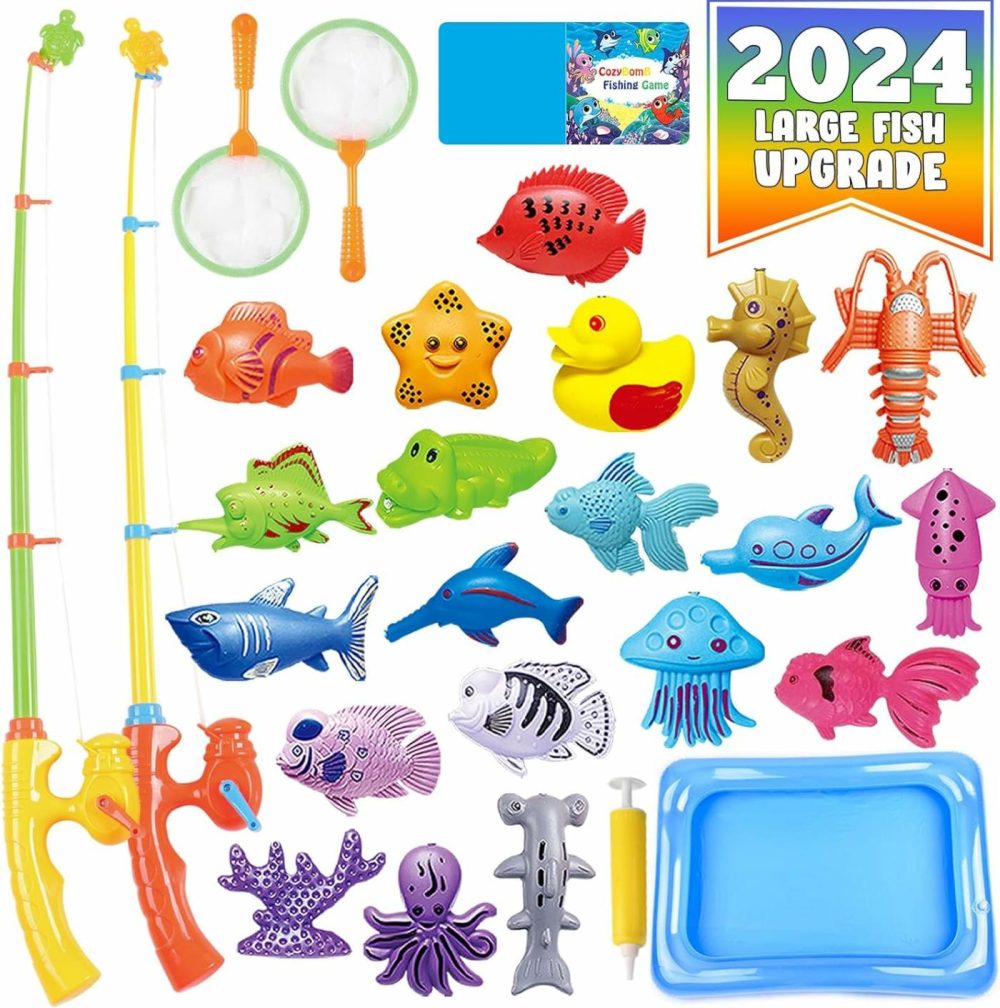 Kids Pool Fishing Toys Games | Summer Magnetic Floating Toy Magnet Pole Rod Fish Net Water Table Bathtub Bath Game  Learning Education For Age 3 4 5 Boys Girls Toddlers Carnival Party Favors  |  Bath Toys All Toys Bath Toys