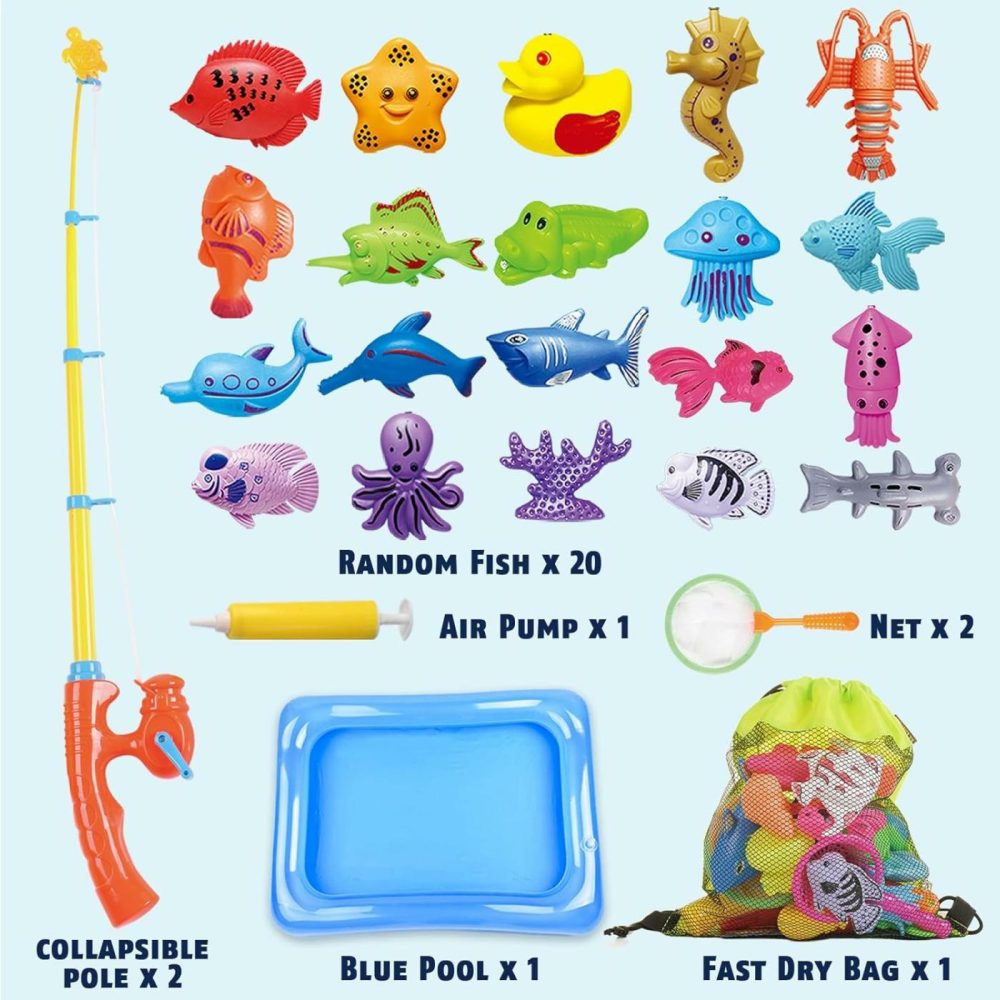 Kids Pool Fishing Toys Games | Summer Magnetic Floating Toy Magnet Pole Rod Fish Net Water Table Bathtub Bath Game  Learning Education For Age 3 4 5 Boys Girls Toddlers Carnival Party Favors  |  Bath Toys All Toys Bath Toys