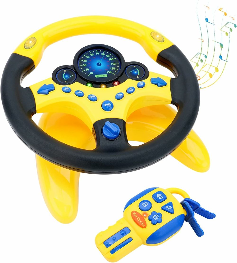 Kids Steering Wheel For Backseat With Car Key Pretend Driving Simulated Driving Steering Wheel Toy With Light And Music Gifts For Kids (Yellow)  |  Musical Toys All Toys Yellow