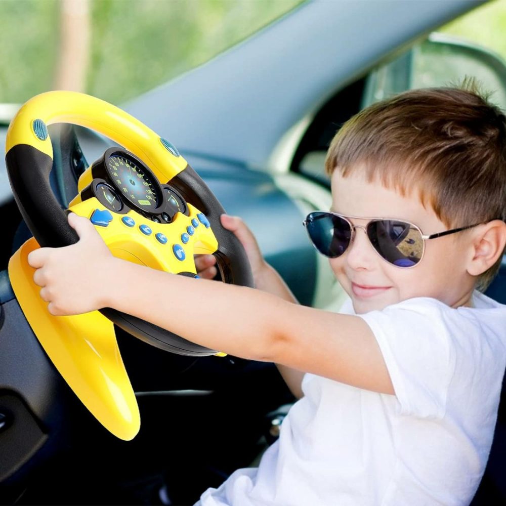 Kids Steering Wheel For Backseat With Car Key Pretend Driving Simulated Driving Steering Wheel Toy With Light And Music Gifts For Kids (Yellow)  |  Musical Toys All Toys Yellow