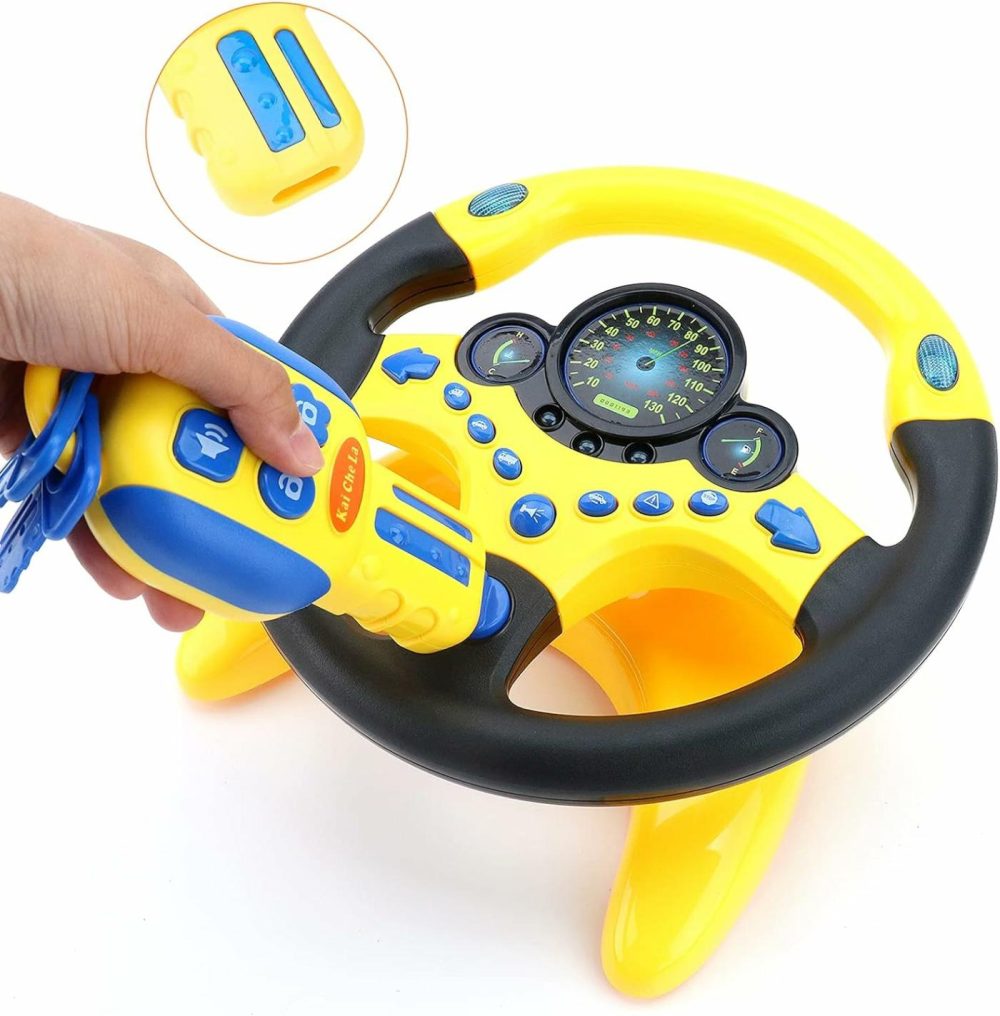 Kids Steering Wheel For Backseat With Car Key Pretend Driving Simulated Driving Steering Wheel Toy With Light And Music Gifts For Kids (Yellow)  |  Musical Toys All Toys Yellow