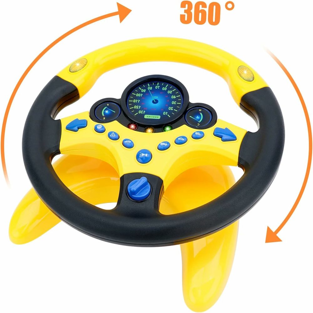 Kids Steering Wheel For Backseat With Car Key Pretend Driving Simulated Driving Steering Wheel Toy With Light And Music Gifts For Kids (Yellow)  |  Musical Toys All Toys Yellow