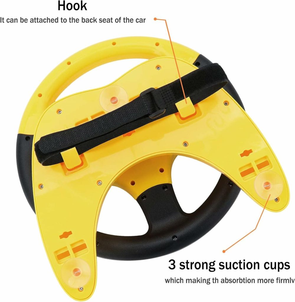 Kids Steering Wheel For Backseat With Car Key Pretend Driving Simulated Driving Steering Wheel Toy With Light And Music Gifts For Kids (Yellow)  |  Musical Toys All Toys Yellow