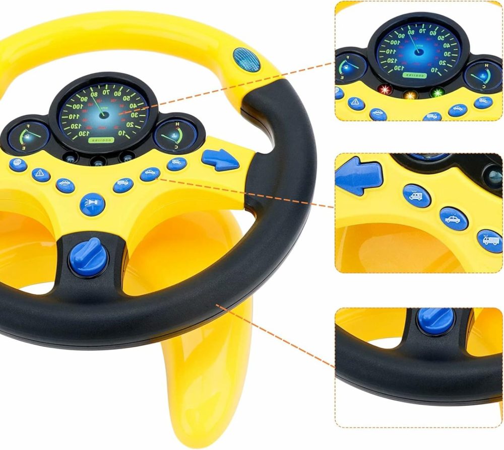 Kids Steering Wheel For Backseat With Car Key Pretend Driving Simulated Driving Steering Wheel Toy With Light And Music Gifts For Kids (Yellow)  |  Musical Toys All Toys Yellow