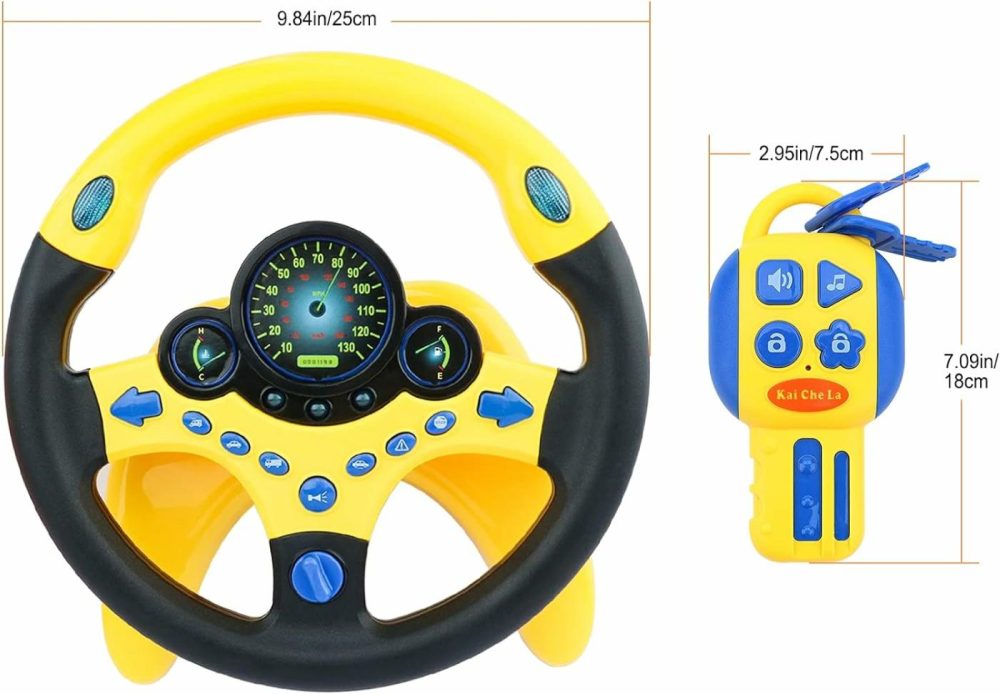 Kids Steering Wheel For Backseat With Car Key Pretend Driving Simulated Driving Steering Wheel Toy With Light And Music Gifts For Kids (Yellow)  |  Musical Toys All Toys Yellow