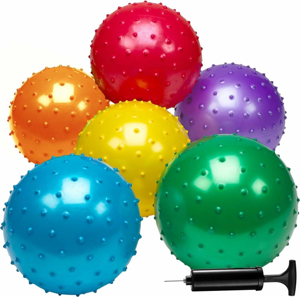 Knobby Balls – (Pack Of 6) Bulk 7 Inch Sensory Balls And Spiky Massage Stress Balls  With Pump  Fun Bouncy Ball Party Favors  Stocking Stuffers For Kids  Toddlers By  |  Toy Balls All Toys Red, Yellow, Purple, Green, Blue