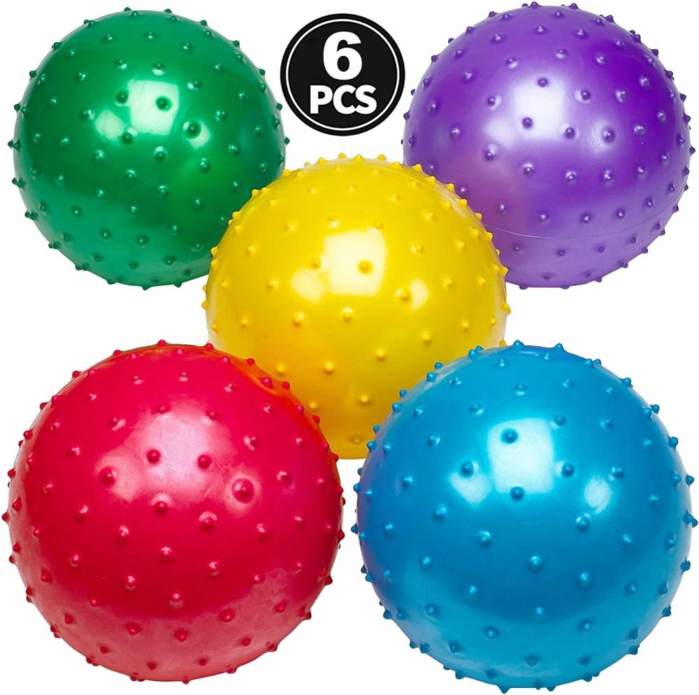 Knobby Balls – (Pack Of 6) Bulk 7 Inch Sensory Balls And Spiky Massage Stress Balls  With Pump  Fun Bouncy Ball Party Favors  Stocking Stuffers For Kids  Toddlers By  |  Toy Balls All Toys Red, Yellow, Purple, Green, Blue