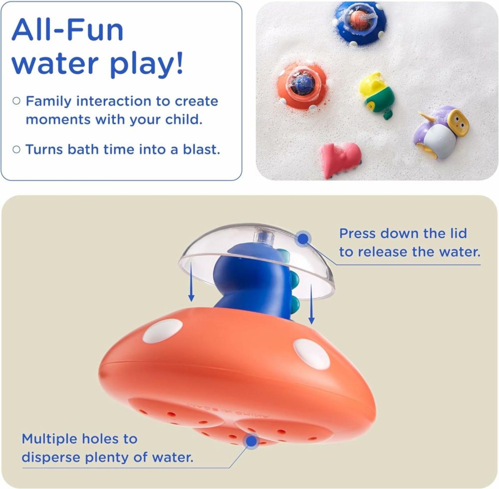 Kub Baby & Toddler Bath Toys  Four Little Dinosaurs: Water Squirter – Squeeze & Sound – Wind Up Diver – Floating Sprayer  Cute Fun Bathtub Toys For Boy Girl Ages 1-3 Years Old  4 Pcs Set  |  Bath Toys All Toys Bath Toys