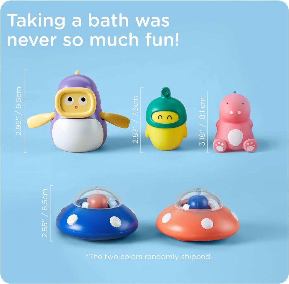 Kub Baby & Toddler Bath Toys  Four Little Dinosaurs: Water Squirter – Squeeze & Sound – Wind Up Diver – Floating Sprayer  Cute Fun Bathtub Toys For Boy Girl Ages 1-3 Years Old  4 Pcs Set  |  Bath Toys All Toys Bath Toys